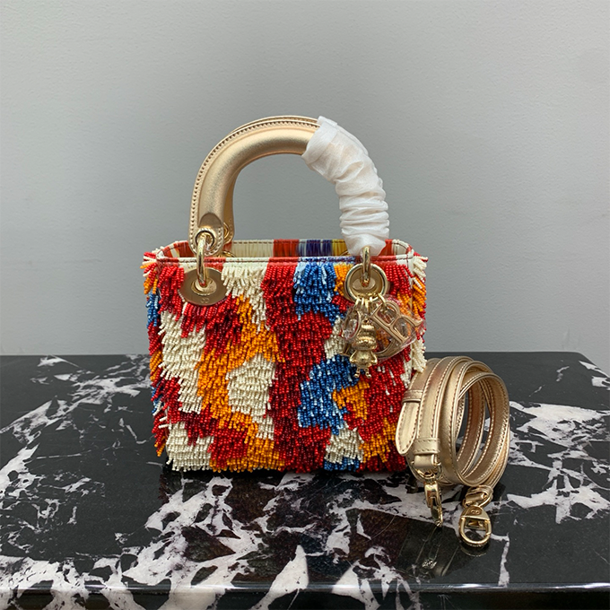 9a+ quality dior lady dior mini tri-color beaded embroidered limited edition bag